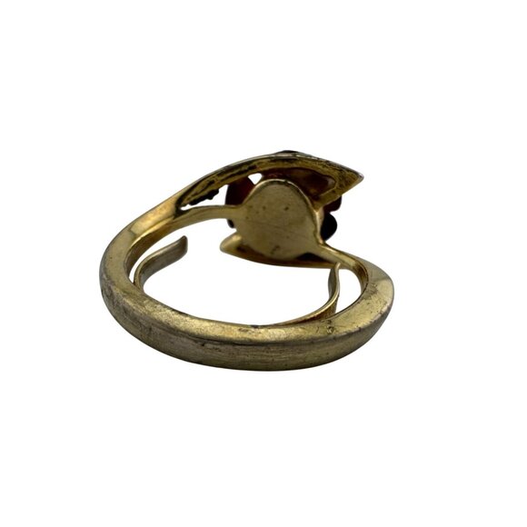 Women's Beautiful Gold Tone Red Rose Flower Ring - Picture 3 of 15